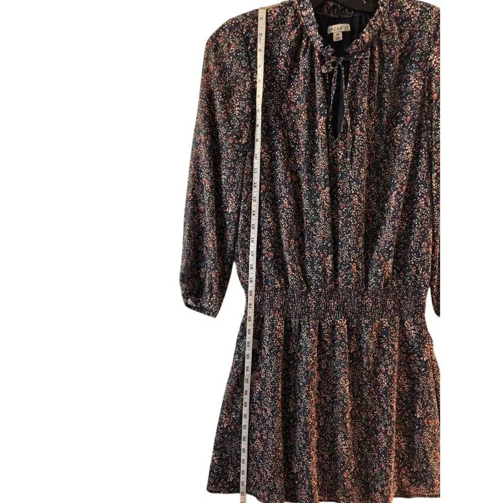 Floral Smocked Waist Mini Dress With 3/4 Sleeves & Ruffled Neckline By J Crew Me - Picture 9 of 12